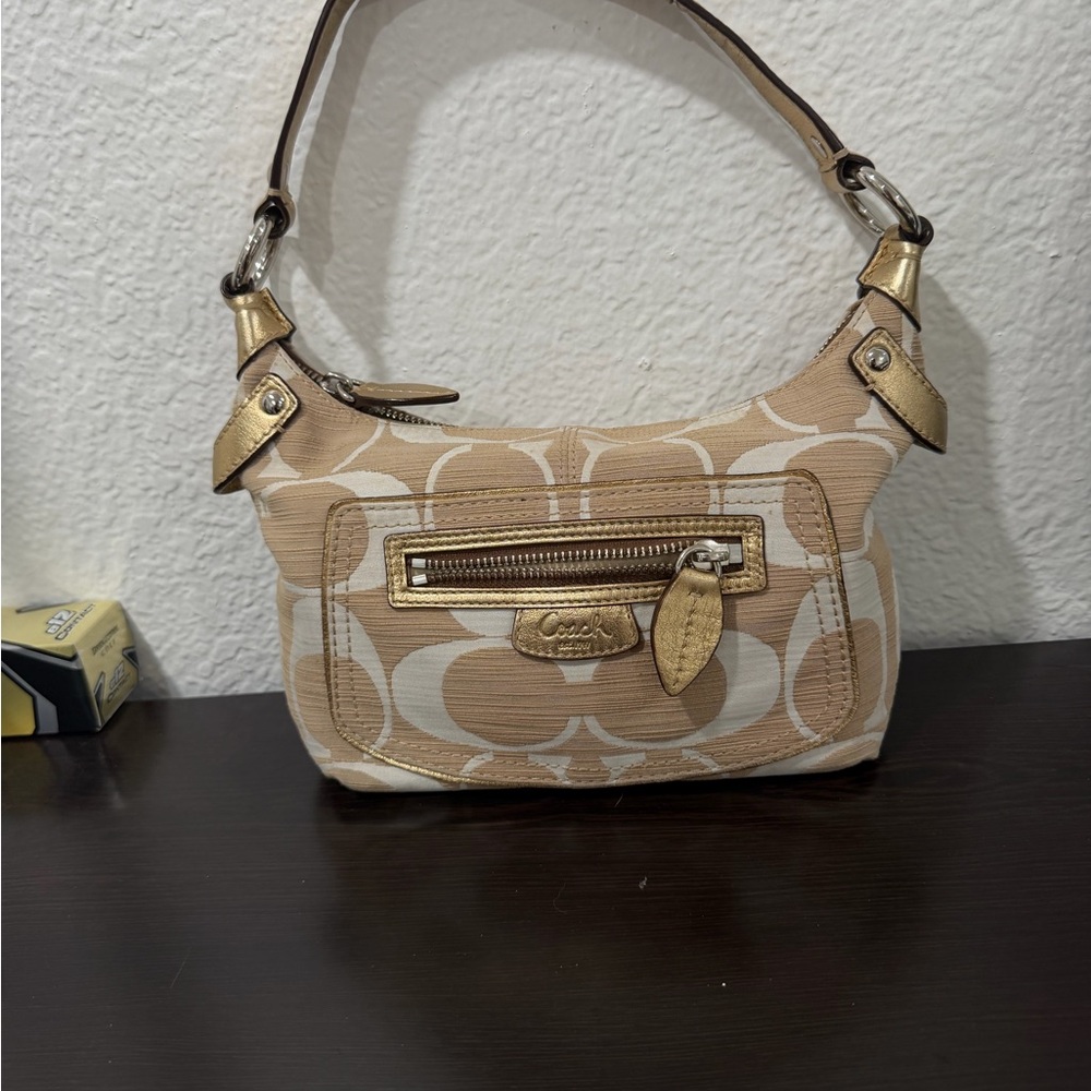 Coach Beige and Gold Shoulder Bag